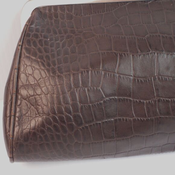 ANN TAYLOR LOFT Croc Embossed Dark Brown Leather Kiss-Lock Purse Bag Clutch - Picture 12 of 15